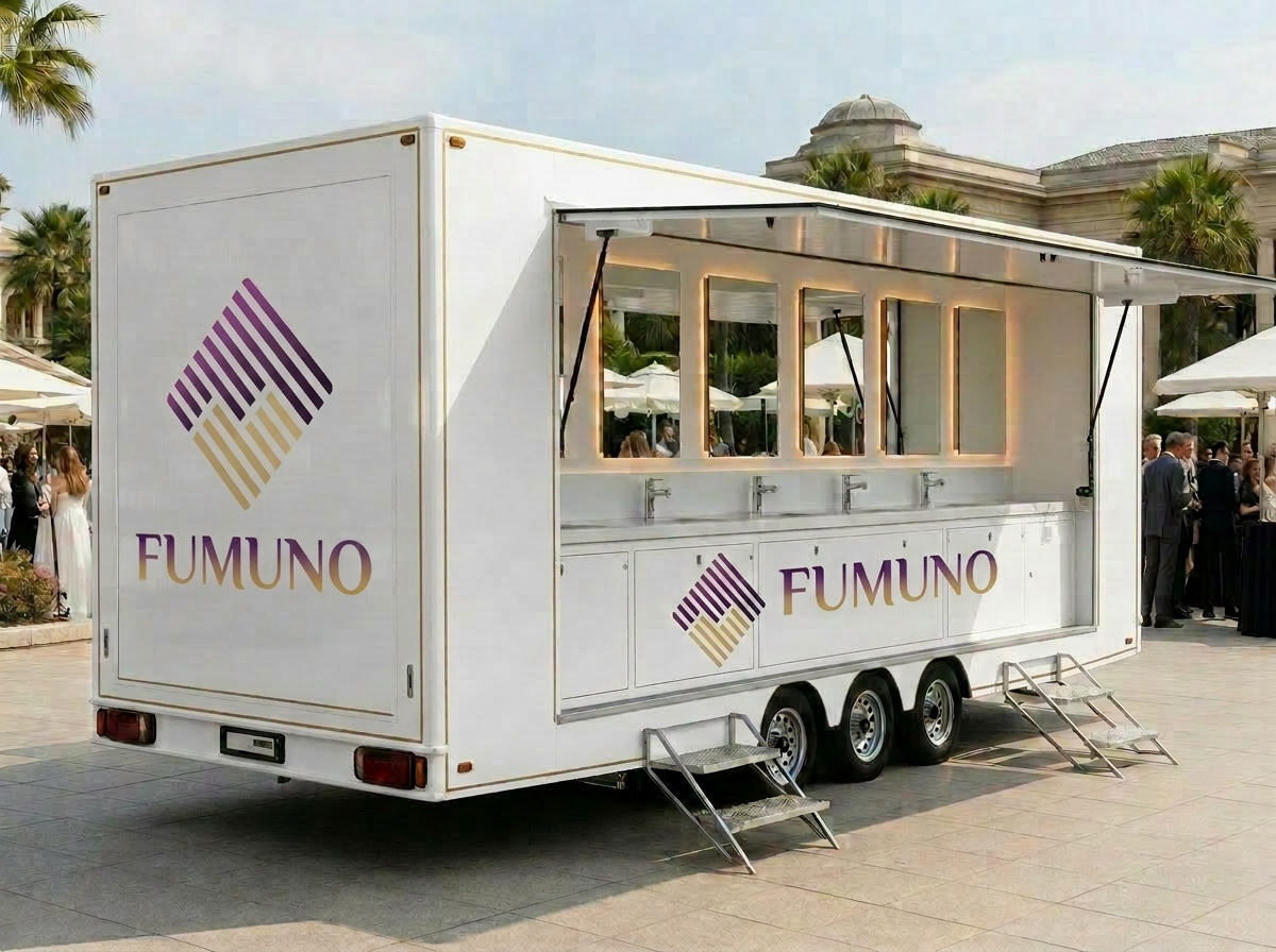 Fumuno branded handwash station trailer for weddings and upscale events
